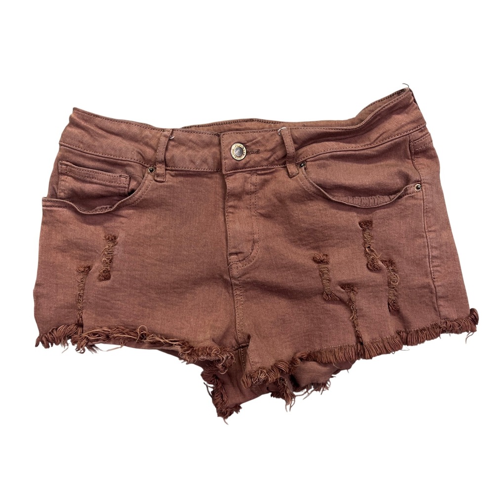 Angel Kiss Denim Shorts Distressed Frayed Hem‎ Casual Mauve Sz 9 Fits 27"